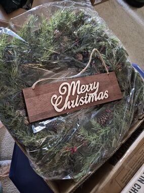 Merry Christmas Pine and Berry Holiday Wreath